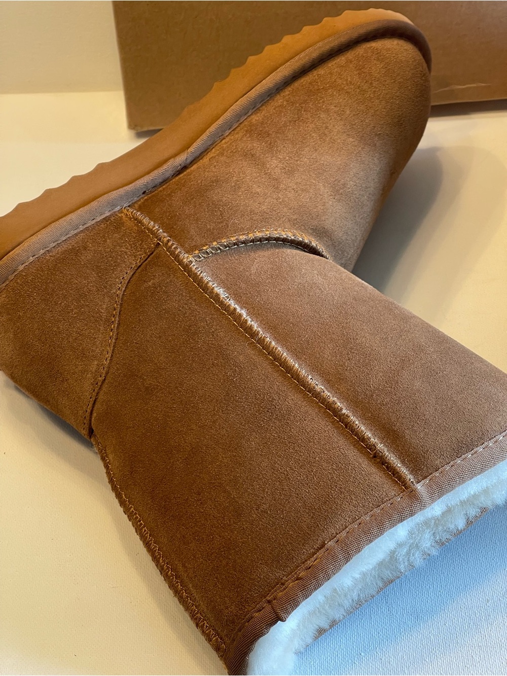 NIB QUINCE 💯 AUSTRALIAN SHEARLING MID-CALF SUEDE LEATHER BOOT PECAN SIZE 8 - Picture 9 of 15